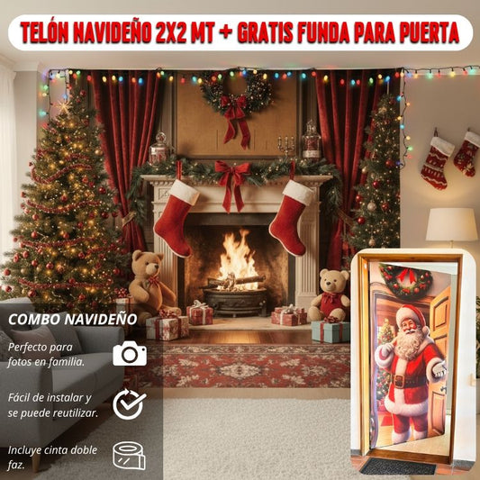 Telón navideño 2x2 Metros + Funda para puerta 🚪🎅🏻